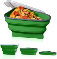 Reusable Pizza Storage Container with 5 Microwavable Serving Trays - Adjustable Pizza Slice Container to Organize & Save Space  - green