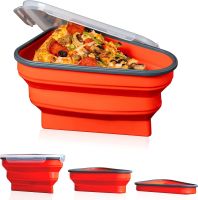Reusable Pizza Storage Container with 5 Microwavable Serving Trays - Adjustable Pizza Slice Container to Organize & Save Space  - red