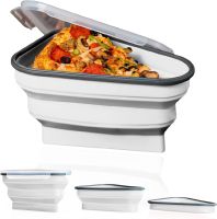 Reusable Pizza Storage Container with 5 Microwavable Serving Trays - Adjustable Pizza Slice Container to Organize & Save Space - white