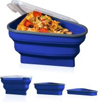 Reusable Pizza Storage Container with 5 Microwavable Serving Trays - Adjustable Pizza Slice Container to Organize & Save Space - blue