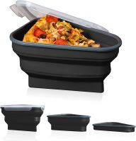 Reusable Pizza Storage Container with 5 Microwavable Serving Trays - Adjustable Pizza Slice Container to Organize & Save Space  - black