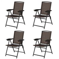 Beach & Garden Lawn 4 Pcs Folding Sling Chairs With Steel Armrest And Adjustable Back