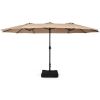 Outdoor Garden Market Double-Sided Twin Patio 15 Feet Umbrella with Crank And Base - Coffee - Outdoor Umbrellas