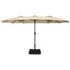 Outdoor Garden Market Double-Sided Twin Patio 15 Feet Umbrella with Crank And Base - Beige - Outdoor Umbrellas
