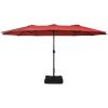 Outdoor Garden Market Double-Sided Twin Patio 15 Feet Umbrella with Crank And Base - Wine - Outdoor Umbrellas