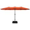 Outdoor Garden Market Double-Sided Twin Patio 15 Feet Umbrella with Crank And Base - Orange - Outdoor Umbrellas