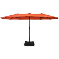 Outdoor Garden Market Double-Sided Twin Patio 15 Feet Umbrella with Crank And Base - Orange - Outdoor Umbrellas