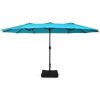 Outdoor Garden Market Double-Sided Twin Patio 15 Feet Umbrella with Crank And Base - Turquoise - Outdoor Umbrellas