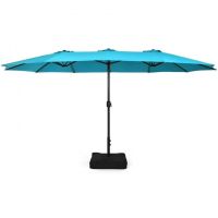 Outdoor Garden Market Double-Sided Twin Patio 15 Feet Umbrella with Crank And Base - Turquoise - Outdoor Umbrellas