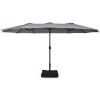 Outdoor Garden Market Double-Sided Twin Patio 15 Feet Umbrella with Crank And Base - Gray - Outdoor Umbrellas