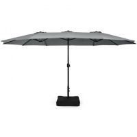 Outdoor Garden Market Double-Sided Twin Patio 15 Feet Umbrella with Crank And Base - Gray - Outdoor Umbrellas