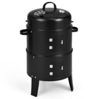3-in-1 Charcoal BBQ Grill/Smoker Combo with Built-in Thermometer