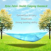 Portable and durable compact nylon fabric two-person travel camping hammock - blue
