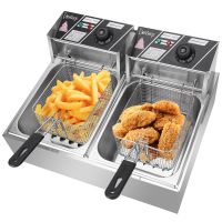 Deep Fryer 12.7QT/12L Stainless Steel Double Cylinder Electric Fryer with Baskets Filters,Electric Fryer for Turkey,French Fries,Donuts - As pictures