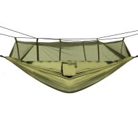 600lbs Load 2 Persons Hammock with Mosquito Net Outdoor Hiking Camping Hommock Portable Nylon Swing Hanging Bed - Green