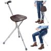 Cane with Seat Combo Portable LED Folding Walking Stick Chair Height Adjustable Heavy Duty Thick Stool Handy Unisex for Elderly Senior Light - LA01