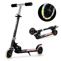 Scooter for Kids Ages 6-12, Light Up Wheels/Girls Boys Ages 3-5, Easy Folding Kids Scooter/3 Levels Adjustable Handlebar & Rear Brake - Black