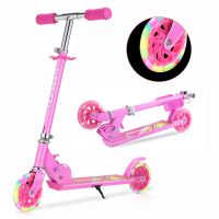 Scooter for Kids Ages 6-12, Light Up Wheels/Girls Boys Ages 3-5, Easy Folding Kids Scooter/3 Levels Adjustable Handlebar & Rear Brake - Rose Red