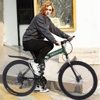 26 inch Full Suspension Mountain Bike 21 Speed Folding Bike Non-slip Bike - Green