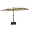 Outdoor Garden Market Double-Sided Twin Patio 15 Feet Umbrella with Crank And Base - Beige - Outdoor Umbrellas