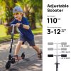 Scooter for Kids Ages 6-12, Light Up Wheels/Girls Boys Ages 3-5, Easy Folding Kids Scooter/3 Levels Adjustable Handlebar & Rear Brake - Black