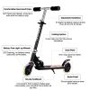 Scooter for Kids Ages 6-12, Light Up Wheels/Girls Boys Ages 3-5, Easy Folding Kids Scooter/3 Levels Adjustable Handlebar & Rear Brake - Black