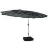 Outdoor Garden Market Double-Sided Twin Patio 15 Feet Umbrella with Crank And Base - Gray - Outdoor Umbrellas