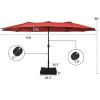 Outdoor Garden Market Double-Sided Twin Patio 15 Feet Umbrella with Crank And Base - Wine - Outdoor Umbrellas