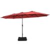 Outdoor Garden Market Double-Sided Twin Patio 15 Feet Umbrella with Crank And Base - Wine - Outdoor Umbrellas