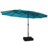 Outdoor Garden Market Double-Sided Twin Patio 15 Feet Umbrella with Crank And Base - Turquoise - Outdoor Umbrellas