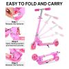 Scooter for Kids Ages 6-12, Light Up Wheels/Girls Boys Ages 3-5, Easy Folding Kids Scooter/3 Levels Adjustable Handlebar & Rear Brake - Rose Red