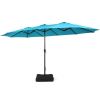 Outdoor Garden Market Double-Sided Twin Patio 15 Feet Umbrella with Crank And Base - Turquoise - Outdoor Umbrellas