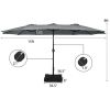 Outdoor Garden Market Double-Sided Twin Patio 15 Feet Umbrella with Crank And Base - Gray - Outdoor Umbrellas