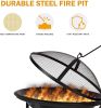 Bosonshop 22'' Outdoor Wood Burning BBQ Grill Firepit Bowl w/Spark Round Mesh Spark Screen Cover Fire Poker Patio Fire Pit Bonfire  - KM3752