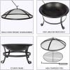 Bosonshop 22'' Outdoor Wood Burning BBQ Grill Firepit Bowl w/Spark Round Mesh Spark Screen Cover Fire Poker Patio Fire Pit Bonfire  - KM3752