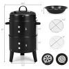 3-in-1 Charcoal BBQ Grill/Smoker Combo with Built-in Thermometer