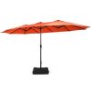 Outdoor Garden Market Double-Sided Twin Patio 15 Feet Umbrella with Crank And Base - Orange - Outdoor Umbrellas