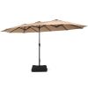 Outdoor Garden Market Double-Sided Twin Patio 15 Feet Umbrella with Crank And Base - Coffee - Outdoor Umbrellas