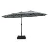 Outdoor Garden Market Double-Sided Twin Patio 15 Feet Umbrella with Crank And Base - Gray - Outdoor Umbrellas