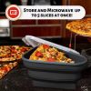 Reusable Pizza Storage Container with 5 Microwavable Serving Trays - Adjustable Pizza Slice Container to Organize & Save Space  - black
