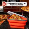 Reusable Pizza Storage Container with 5 Microwavable Serving Trays - Adjustable Pizza Slice Container to Organize & Save Space  - red