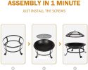 Bosonshop 22'' Outdoor Wood Burning BBQ Grill Firepit Bowl w/Spark Round Mesh Spark Screen Cover Fire Poker Patio Fire Pit Bonfire  - KM3752
