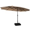 Outdoor Garden Market Double-Sided Twin Patio 15 Feet Umbrella with Crank And Base - Coffee - Outdoor Umbrellas