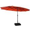 Outdoor Garden Market Double-Sided Twin Patio 15 Feet Umbrella with Crank And Base - Orange - Outdoor Umbrellas