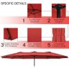 Outdoor Garden Market Double-Sided Twin Patio 15 Feet Umbrella with Crank And Base - Wine - Outdoor Umbrellas