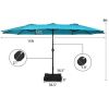 Outdoor Garden Market Double-Sided Twin Patio 15 Feet Umbrella with Crank And Base - Turquoise - Outdoor Umbrellas