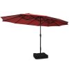 Outdoor Garden Market Double-Sided Twin Patio 15 Feet Umbrella with Crank And Base - Wine - Outdoor Umbrellas