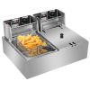 Deep Fryer 12.7QT/12L Stainless Steel Double Cylinder Electric Fryer with Baskets Filters,Electric Fryer for Turkey,French Fries,Donuts - As pictures
