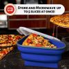Reusable Pizza Storage Container with 5 Microwavable Serving Trays - Adjustable Pizza Slice Container to Organize & Save Space - blue